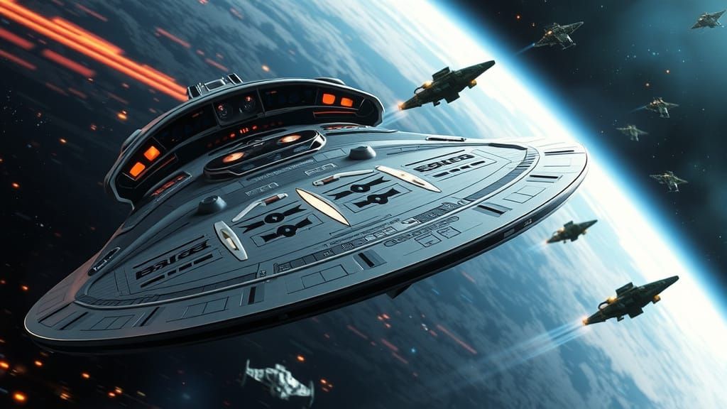 A battle in Space between The Star Trek spaceship "Enterpris...