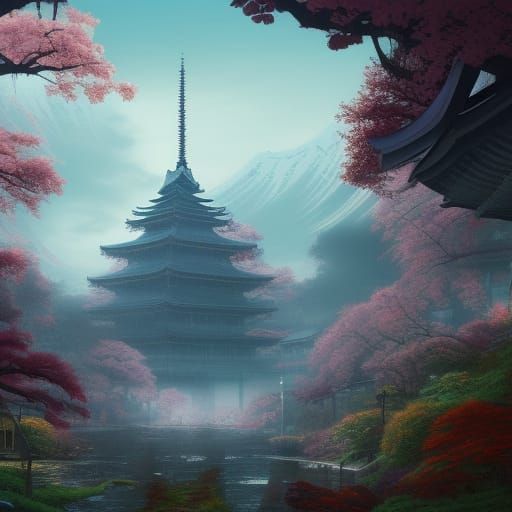 Fantastical Japan Landscape in Detailed Matte Painting
