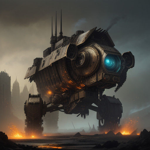 Hulking Siege Crawler in Industrial Fantasy Art