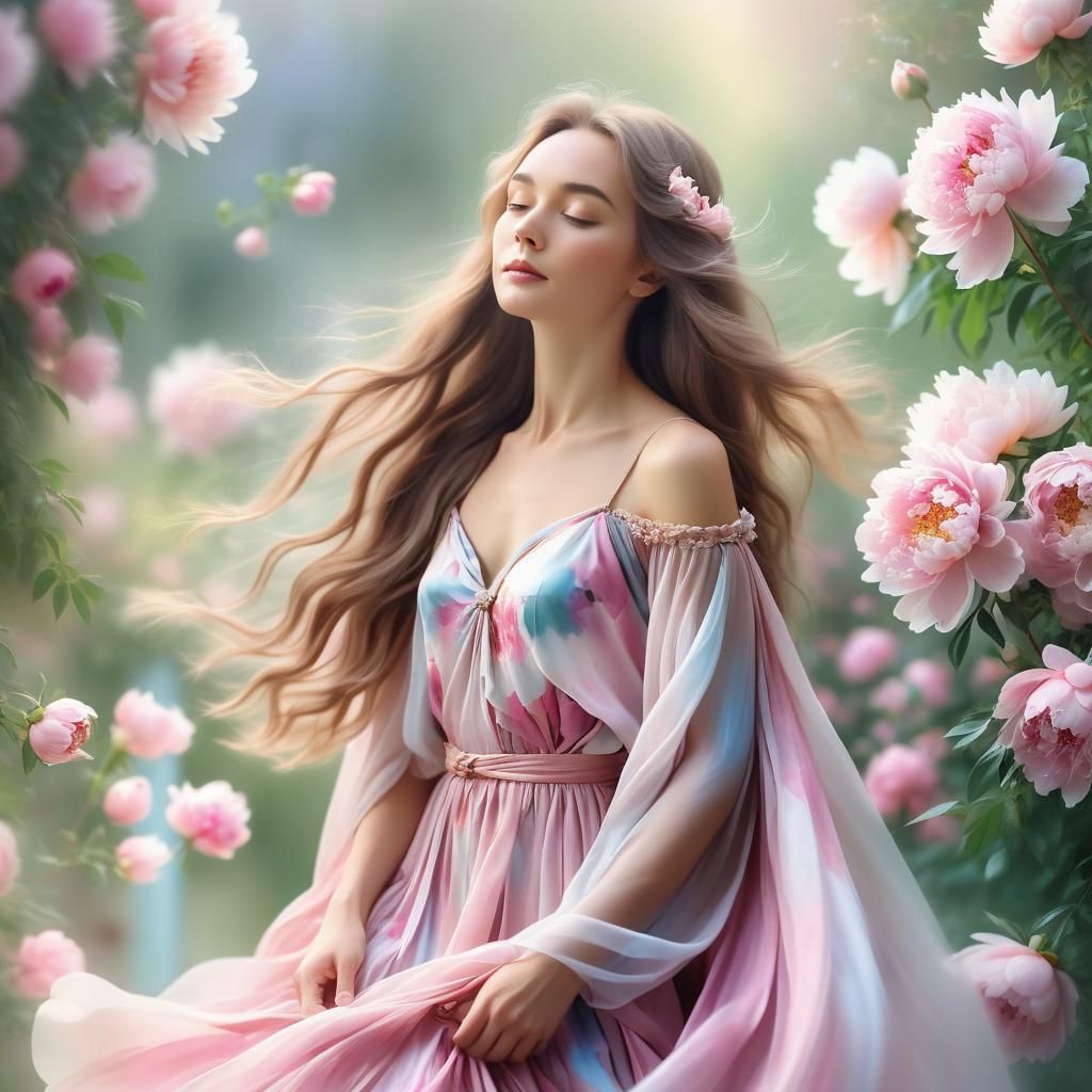 Romantic Peony Creator Portrait in Impressionist Style