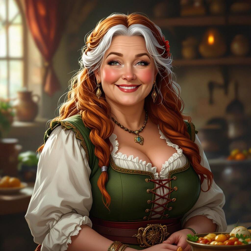 Irish Dwarf Bard: Friendly Cook with Red and White Hair