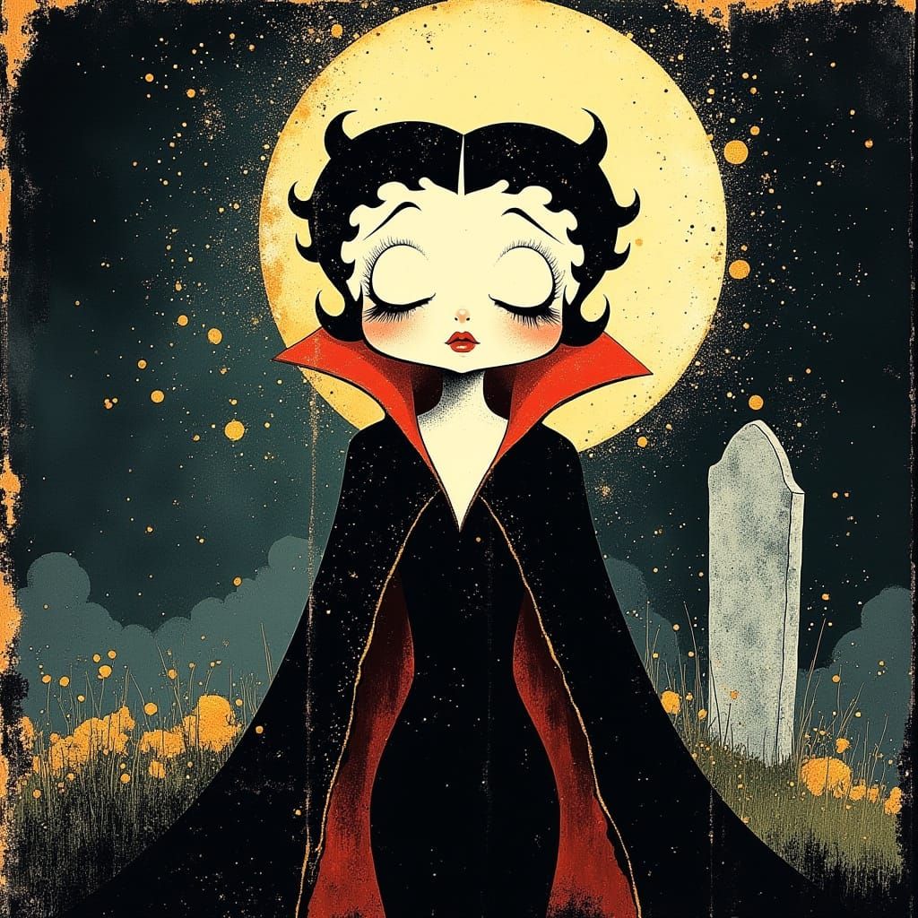 Gothic Vampire Betty Boop in Moonlit Graveyard