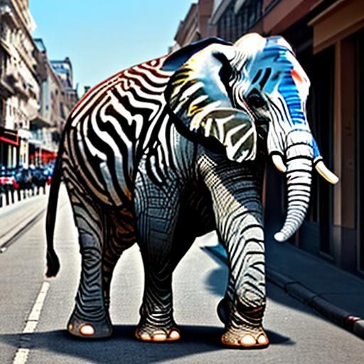 Elephant and Zebra Flirting in Dali Style