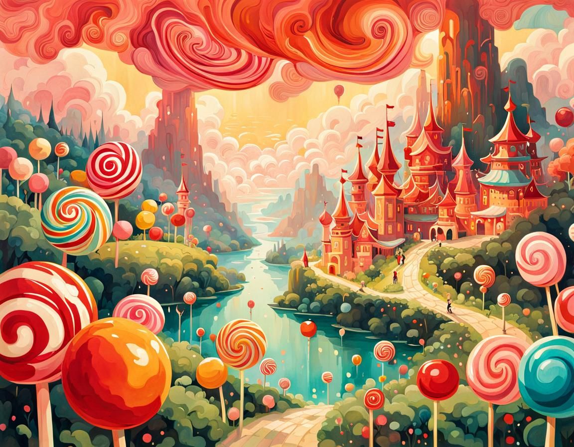 Colorful Candy Kingdom in Gouache Painting Style