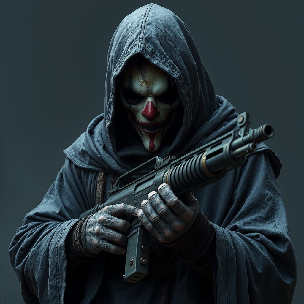 Warrior in Dark Fantasy Armor, Holding Submachine Gun in Sty...