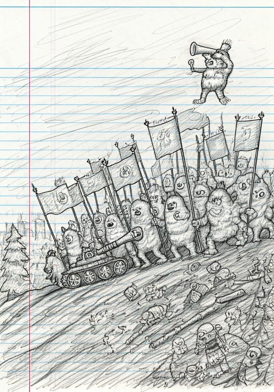 Monster Stick Figure Army Doodle on Lined Paper