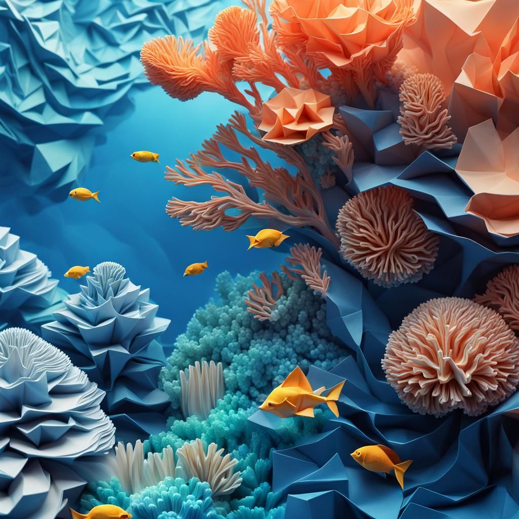 Blanched Mandelbulb Coral Reef in Origami Style
