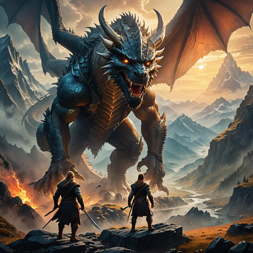 Viking Training Dragon in Misty Valley, Digital Art