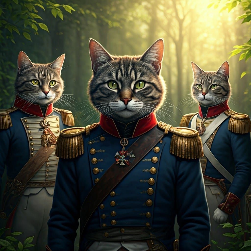 Regal Cat Battalion in 19th Century Forest
