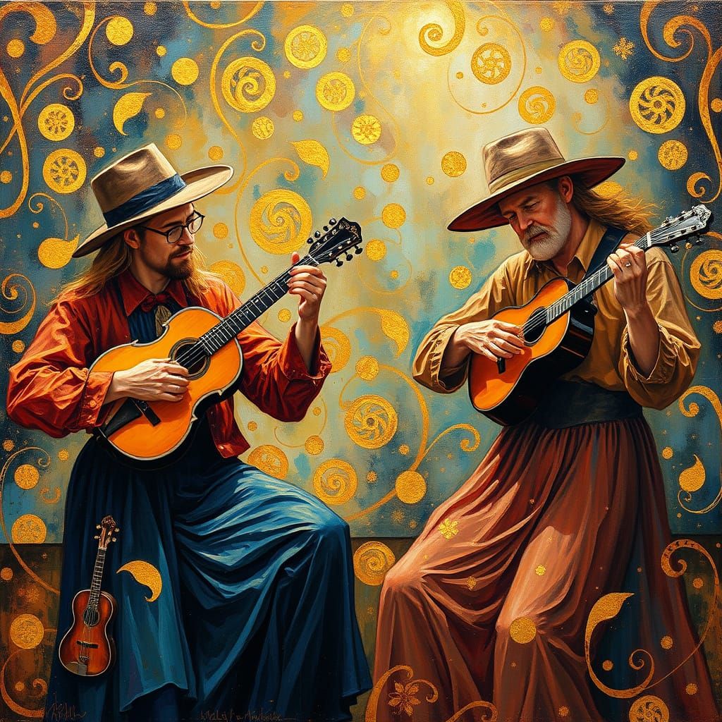 Celtic Musicians in Dreamlike Bluegrass Landscape