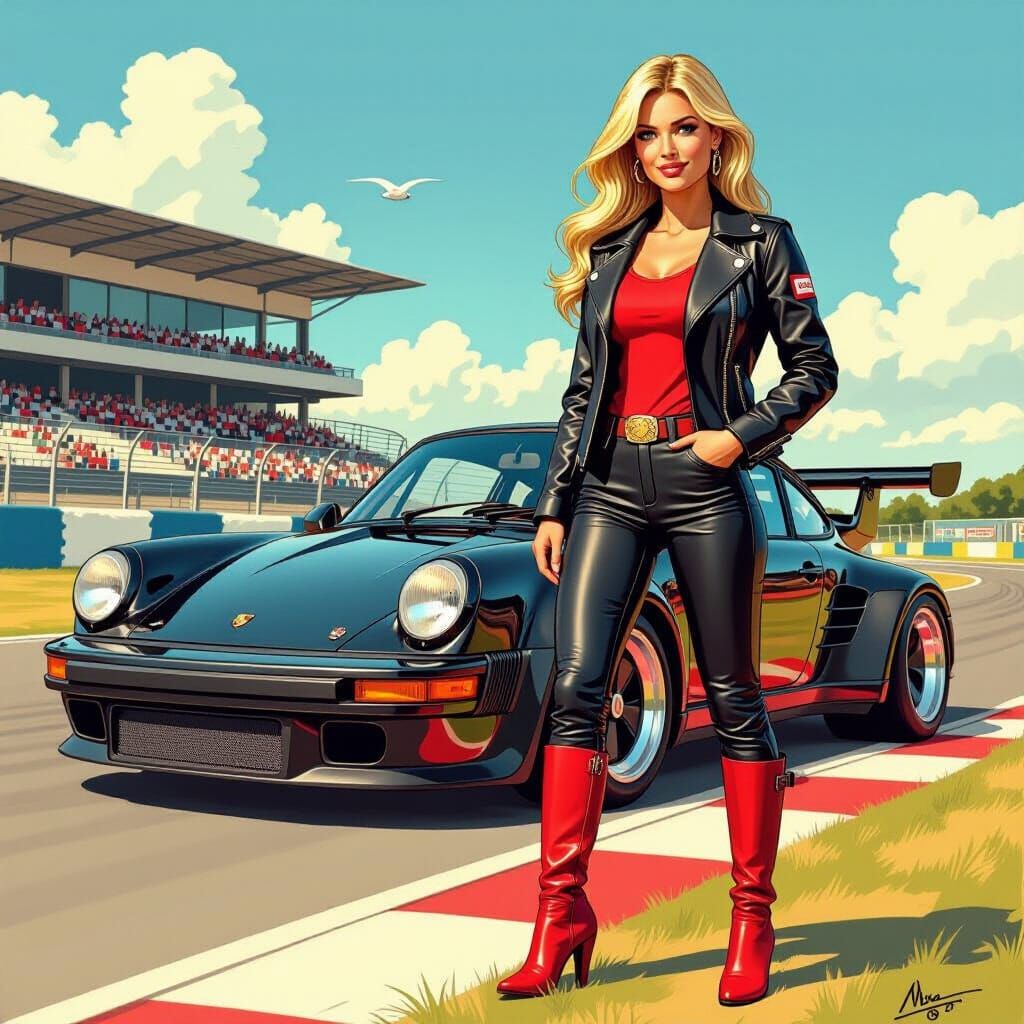Kara Zor-El with Porsche 917LH in Milo Manara Style