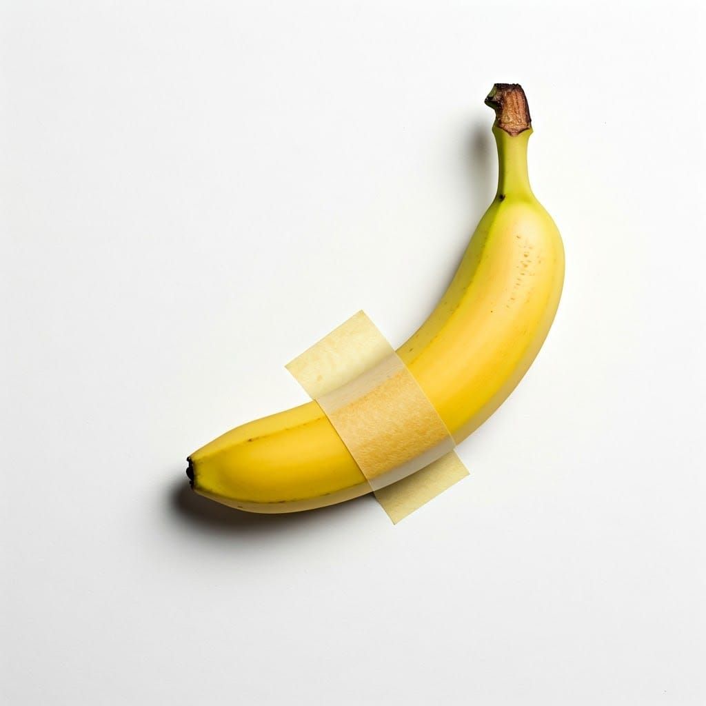 A Banana Adorns a Spotless White Wall in Professional Photog...