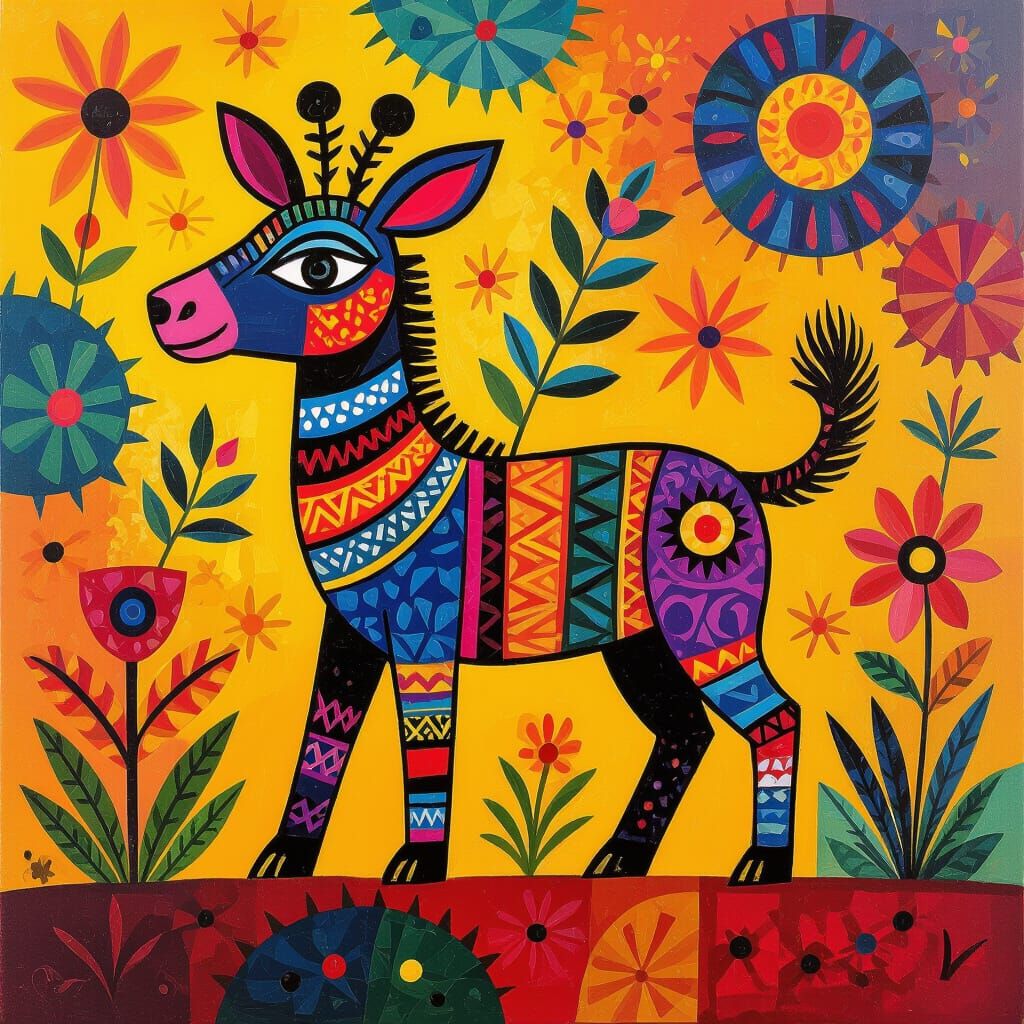 Vibrant Tinga Tinga Painting of Whimsical Animal