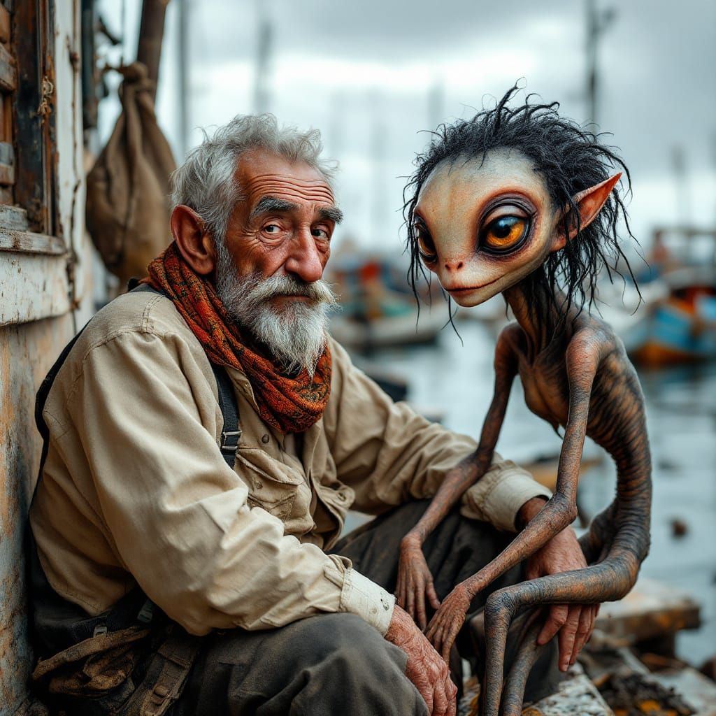 Spanish Fisherman and Alien Encounter in Magical Realism