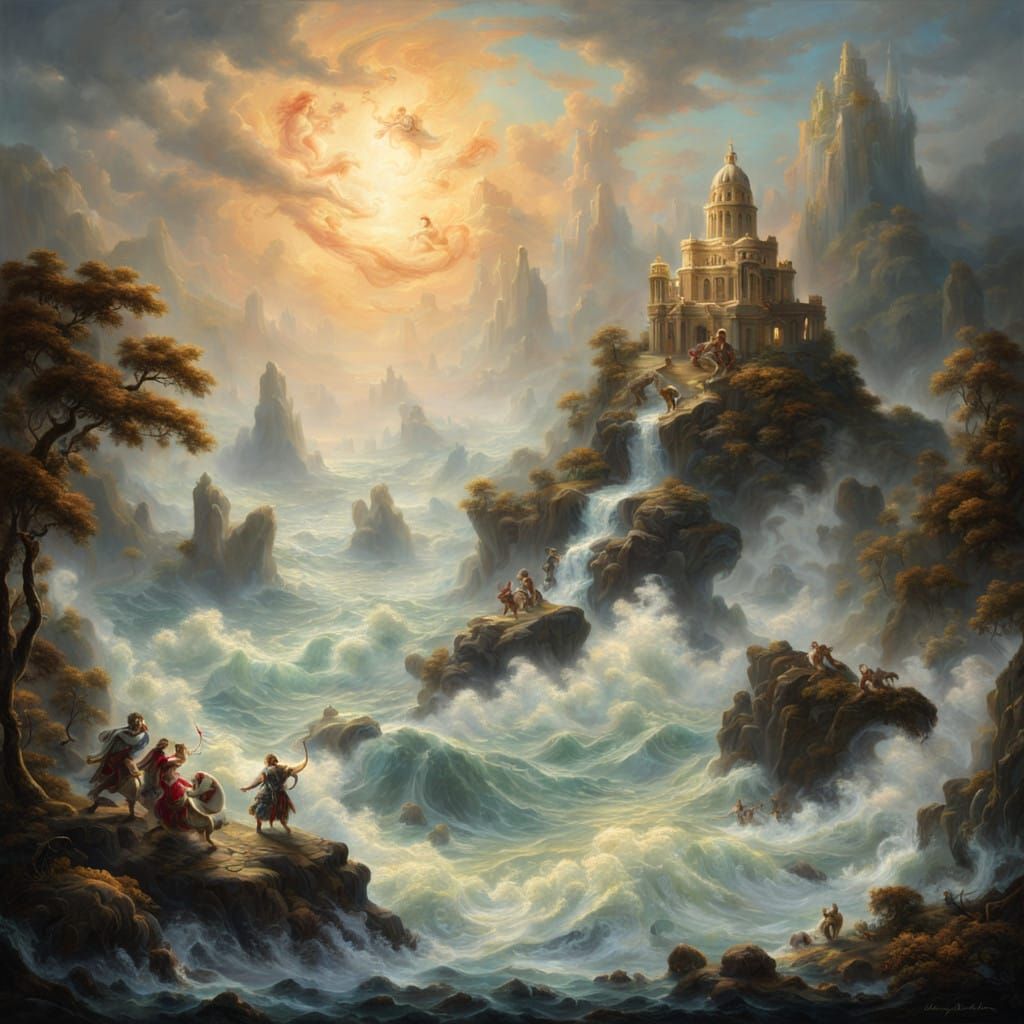 Surreal Perseus Saves Andromeda in Baroque Whimsy