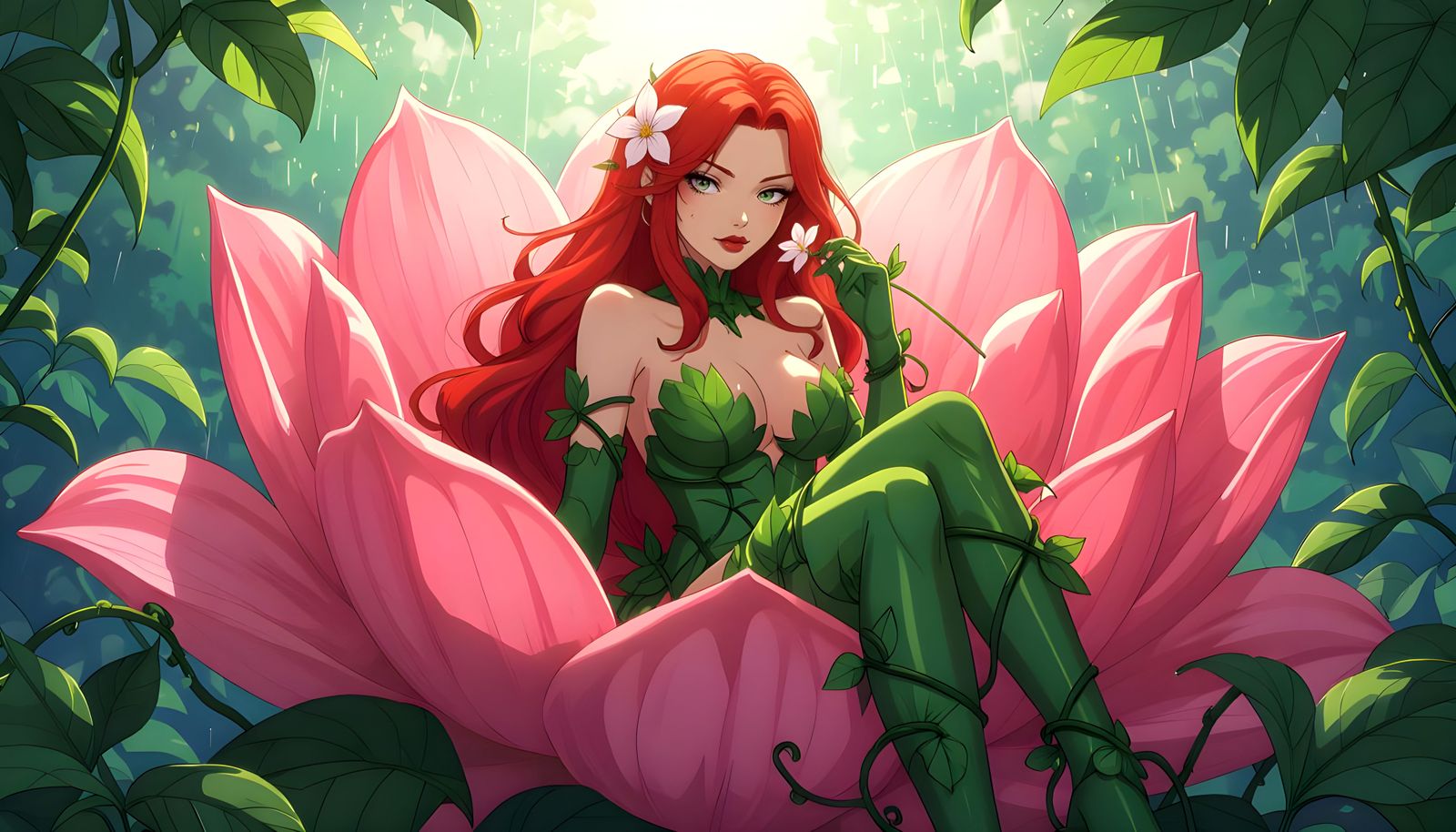 Anime-Style Poison Ivy in Cyberpunk Cel-Shaded Art