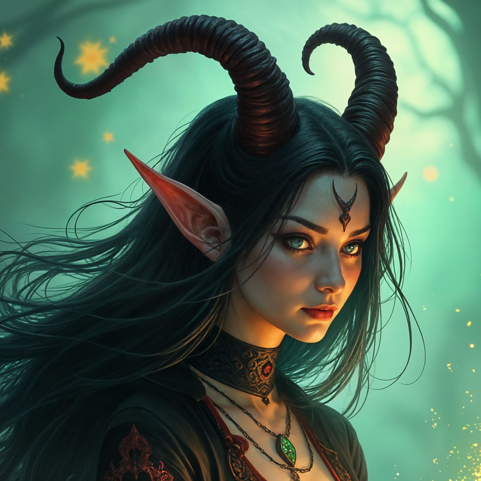 Dark Fantasy Female Warlock with Straight Horns