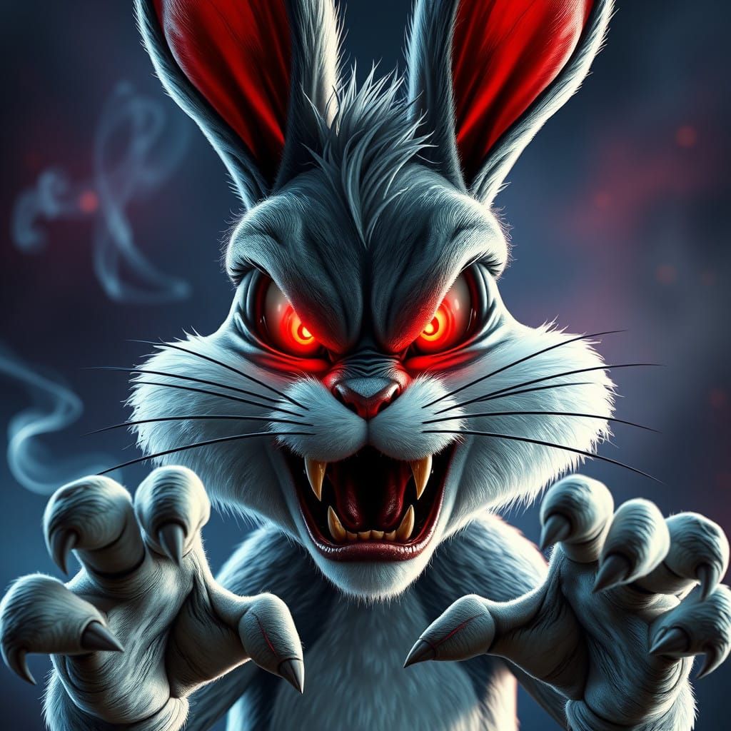 Menacing Bugs Bunny in Dark Cyberpunk Style