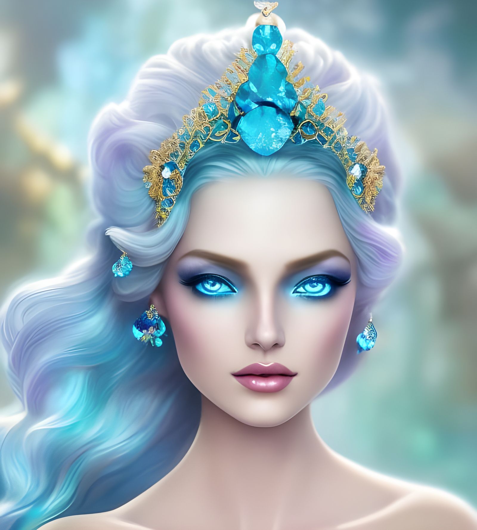 Underwater Queen with Coral Crown, Digital Art