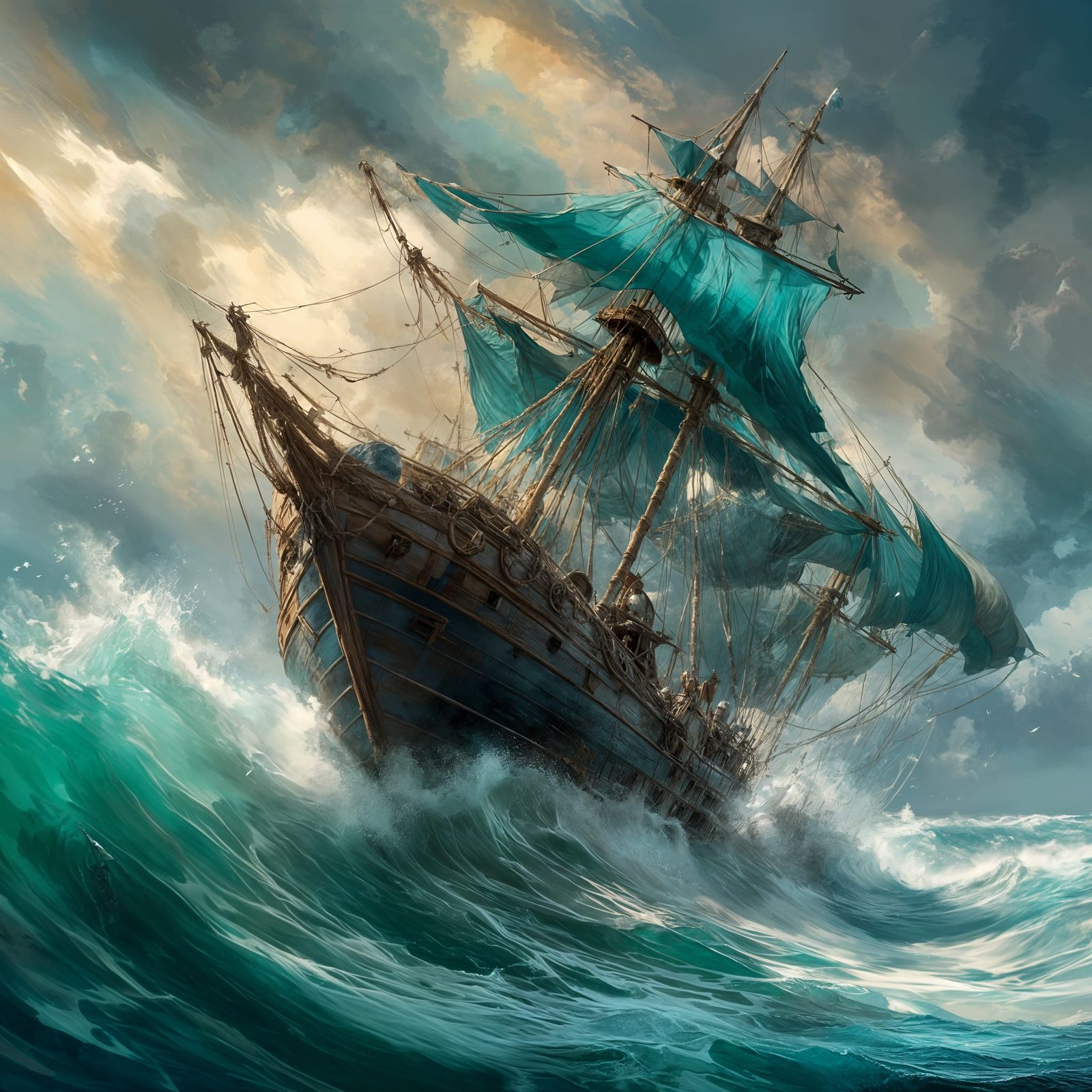 Schooner on Rough Sea as Detailed Matte Painting