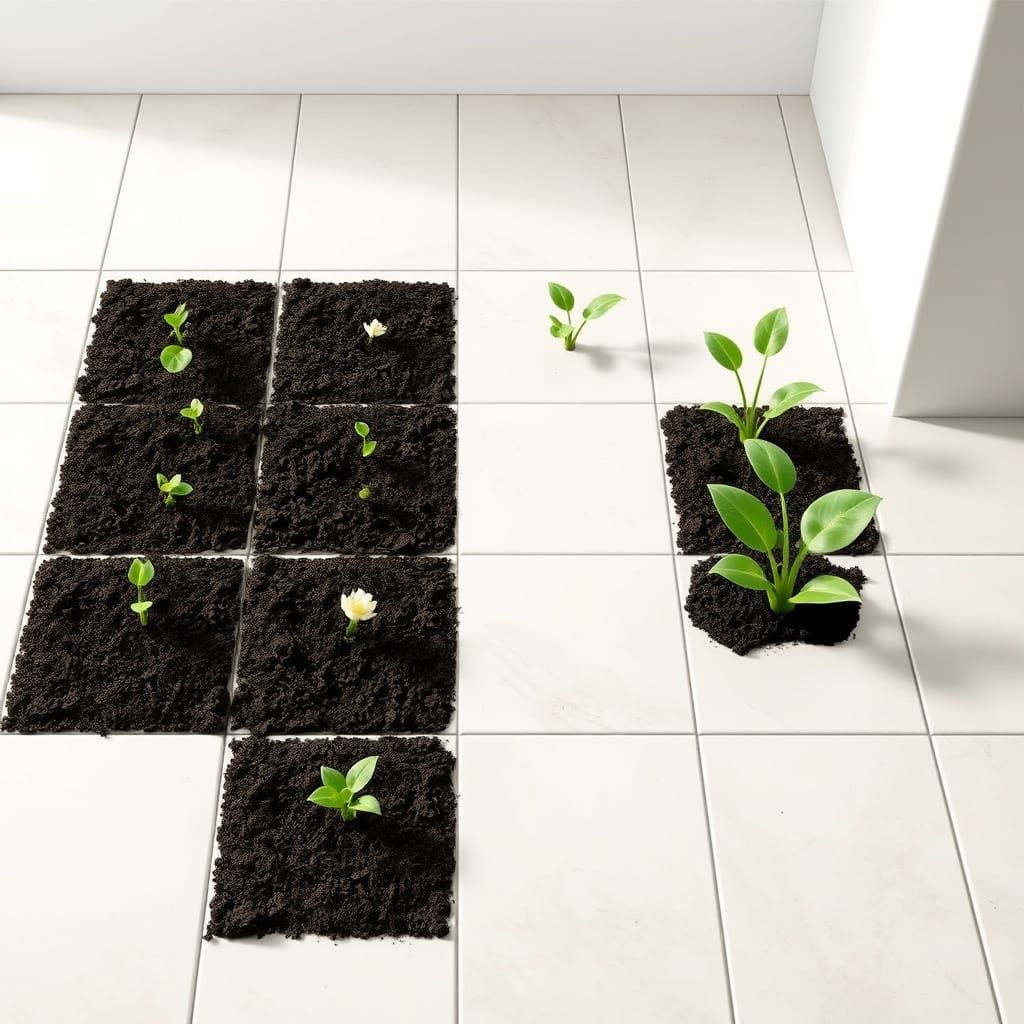 Surreal Garden Emerges from Modern Floor Tiles