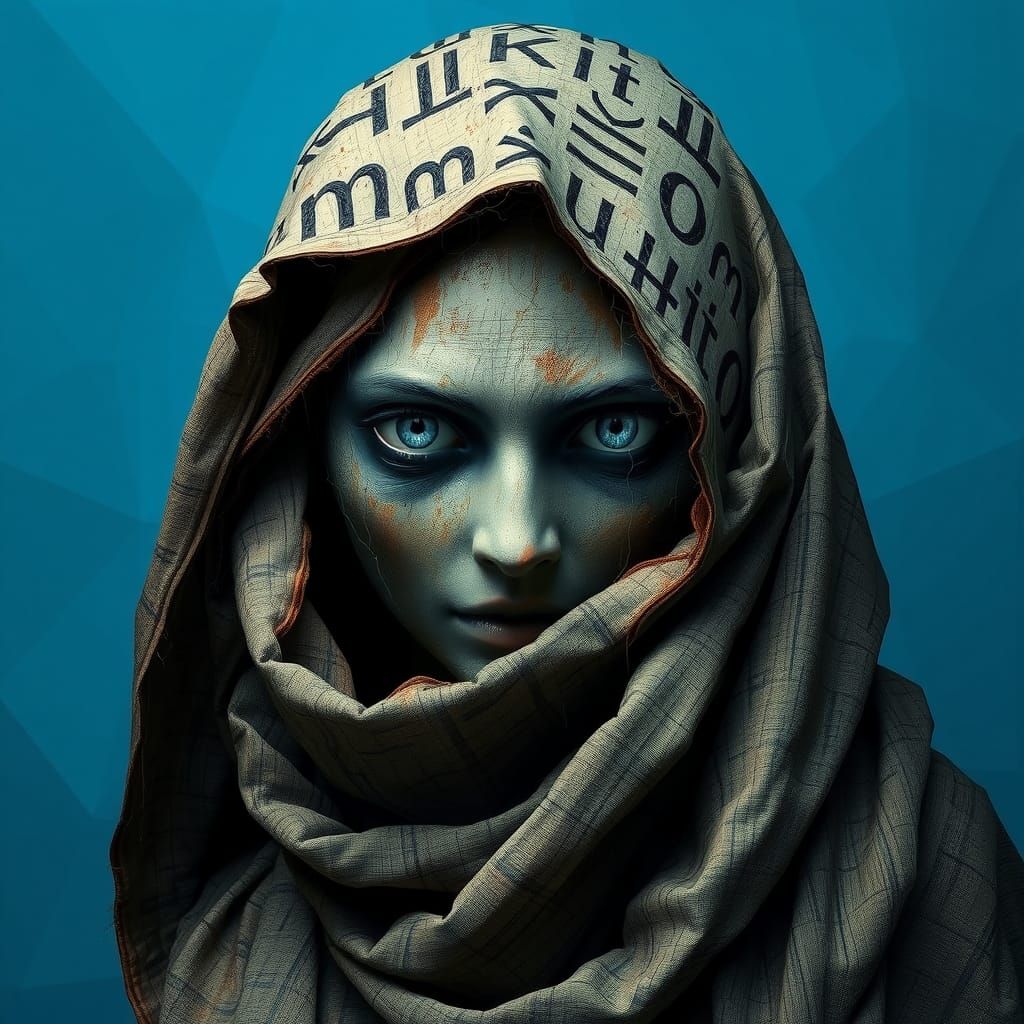 Ancient Cloaked Figure with Piercing Eyes