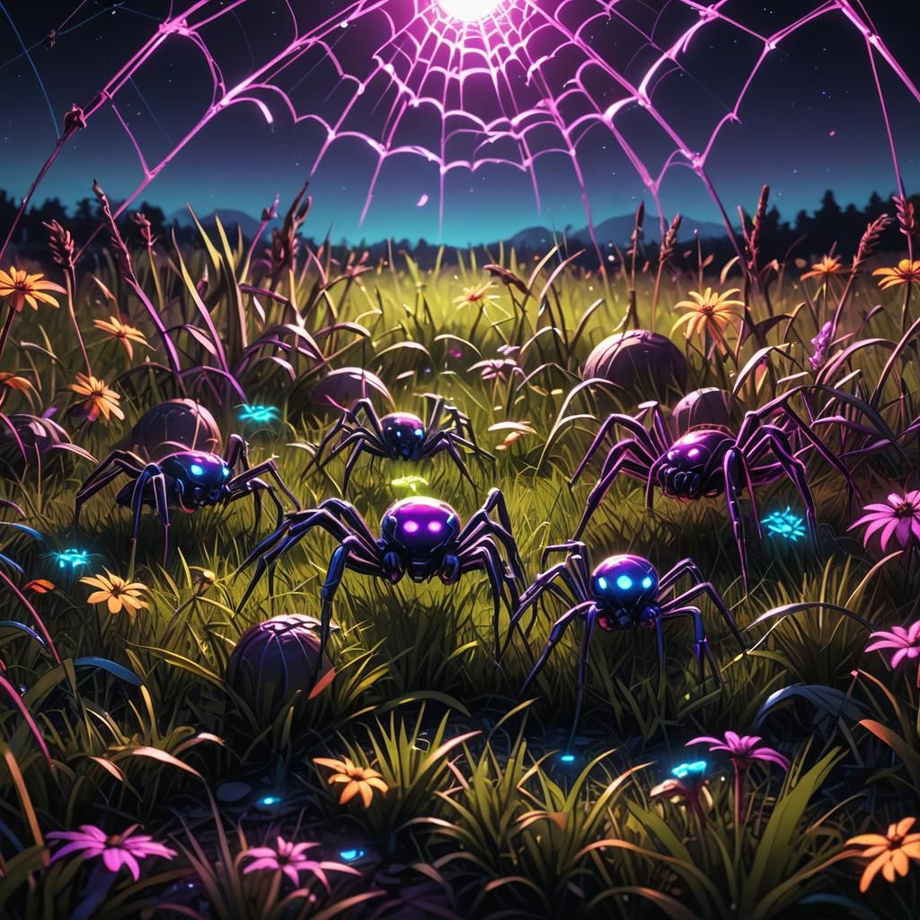 Neon Spiders Shadow Performance in Synthwave Style