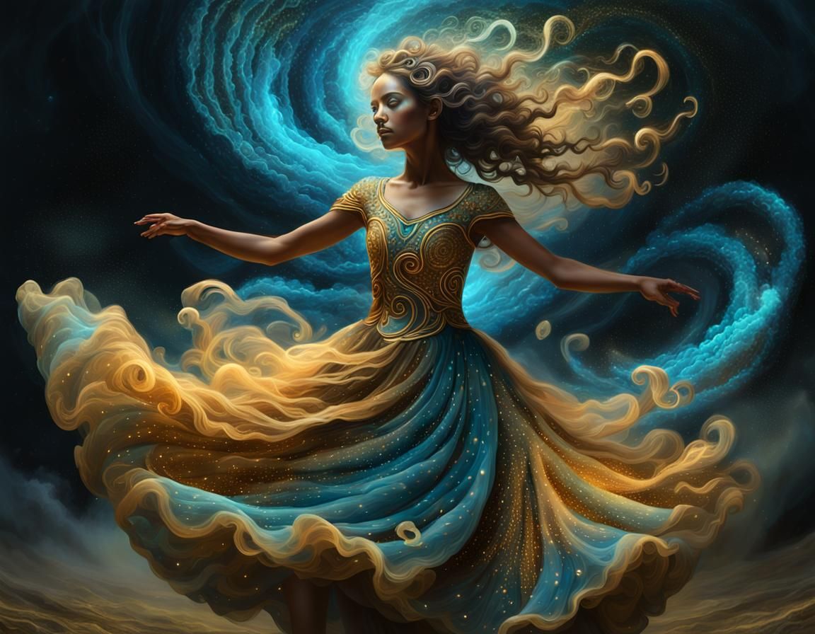 Bioluminescent Fantasy Dancer in Dirt Vortex