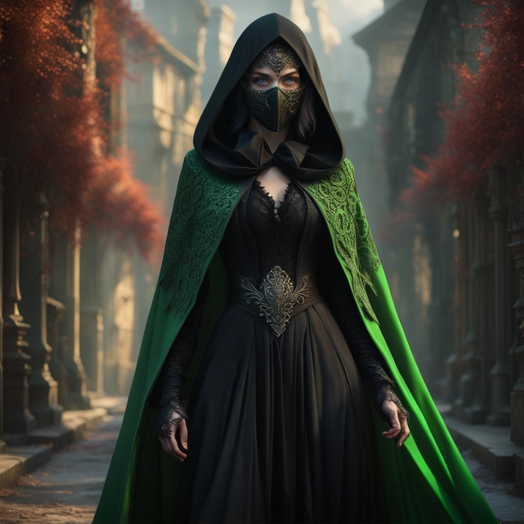 Woman in Lace Mask with Green Eyes