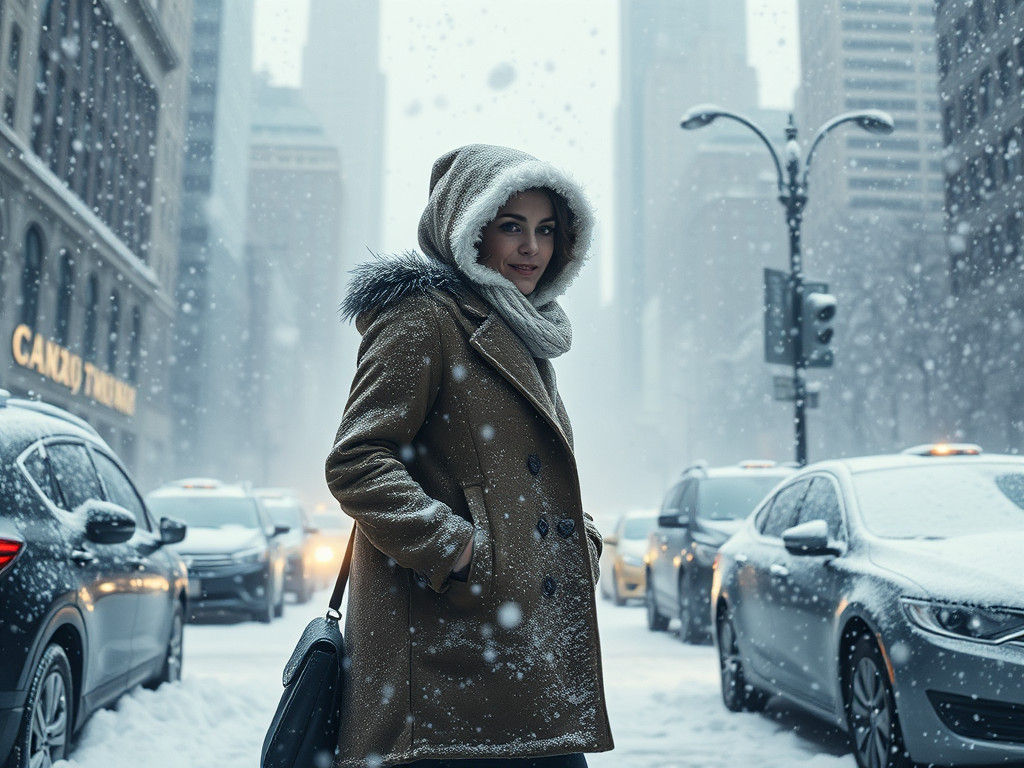 Woman in NYC Blizzard, Hyper-Realistic 3D Rendering