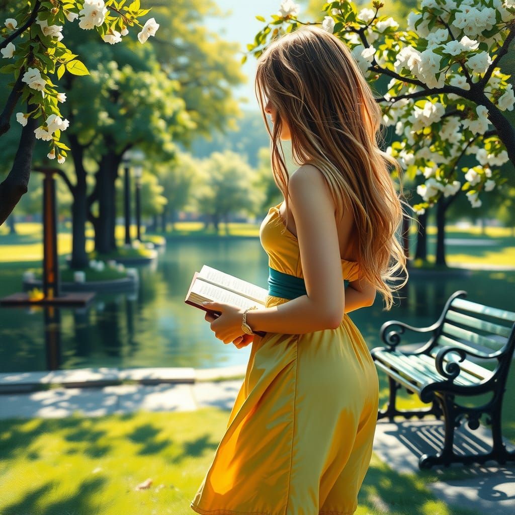 Idyllic Summer Park Scene as Oil Painting