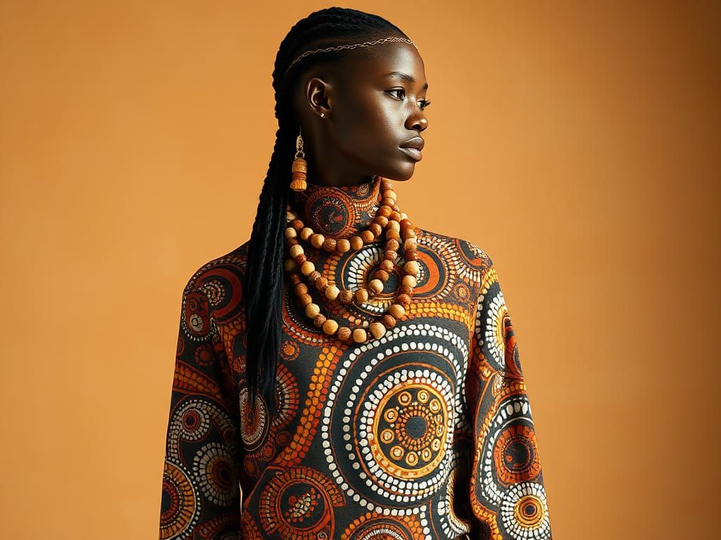 Fashion Model in Aboriginal Art Inspired Haute Couture