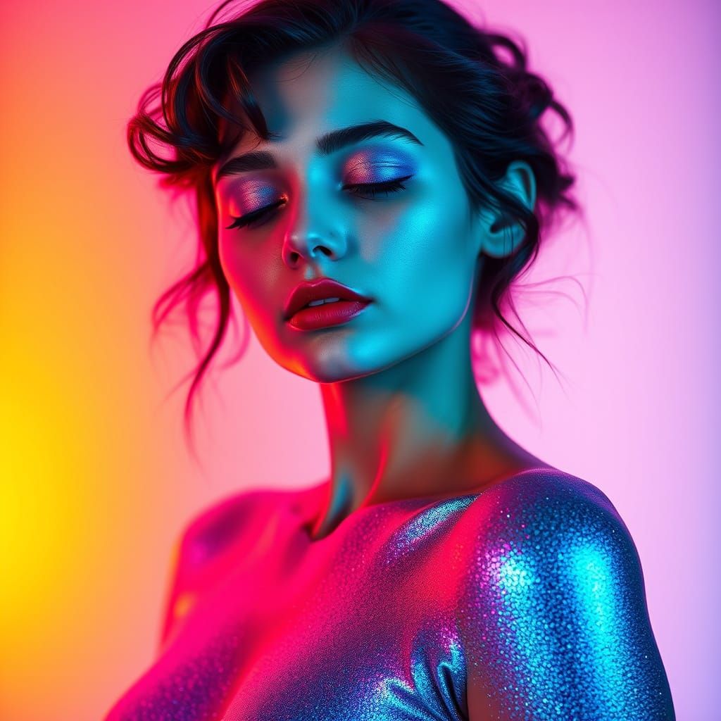 Ethereal Portrait with Metallic Accents and Gradient Backgro...