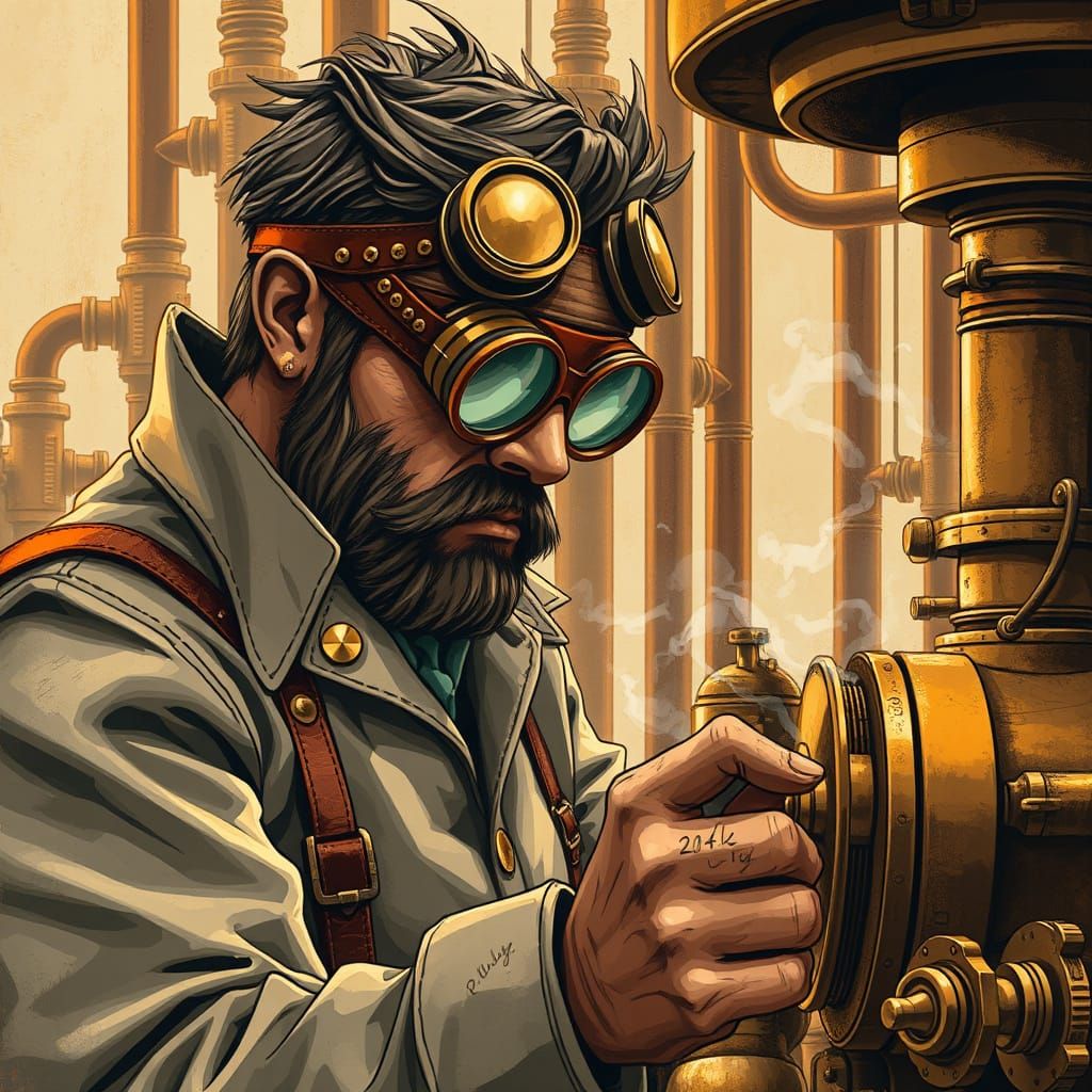 Steampunk Inventor in Golden Lighting