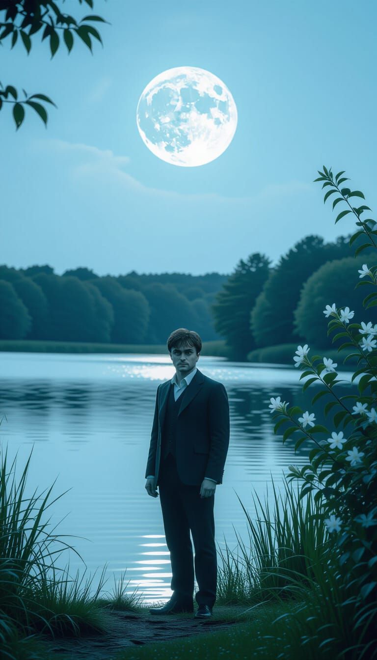 Serene Lakeside Portrait with Cinematic Lighting