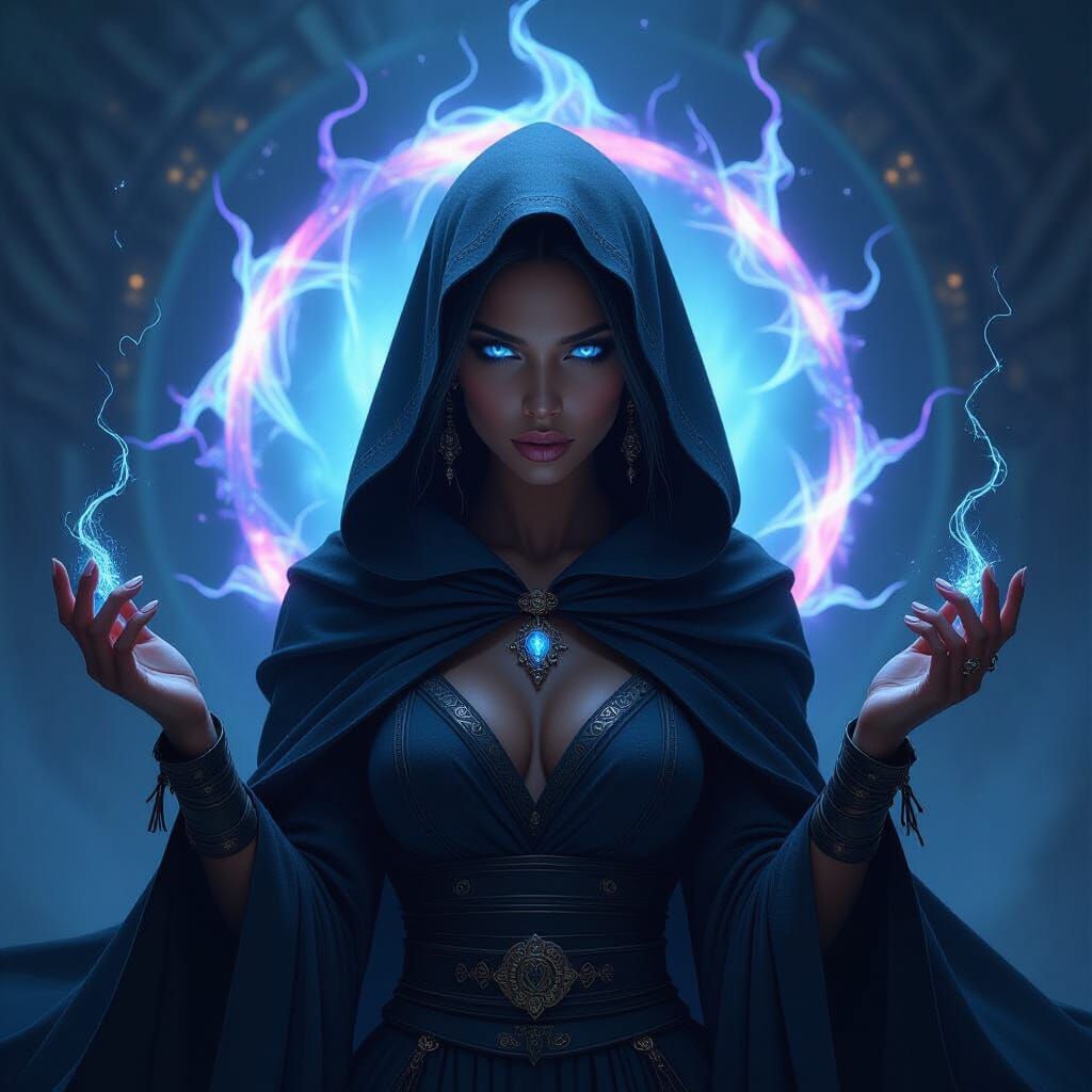 Sorceress Before Arcane Portal in Hyperrealistic Style