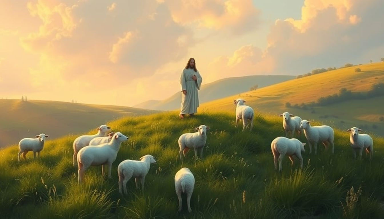 Shepherd in a Serene Green Landscape