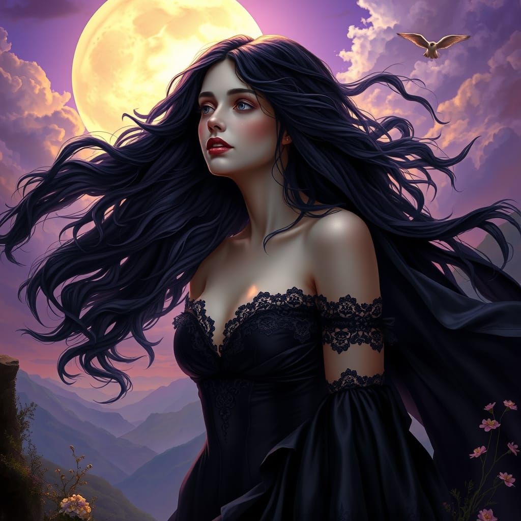 Goddess of Twilight in Gothic Art Nouveau Style
