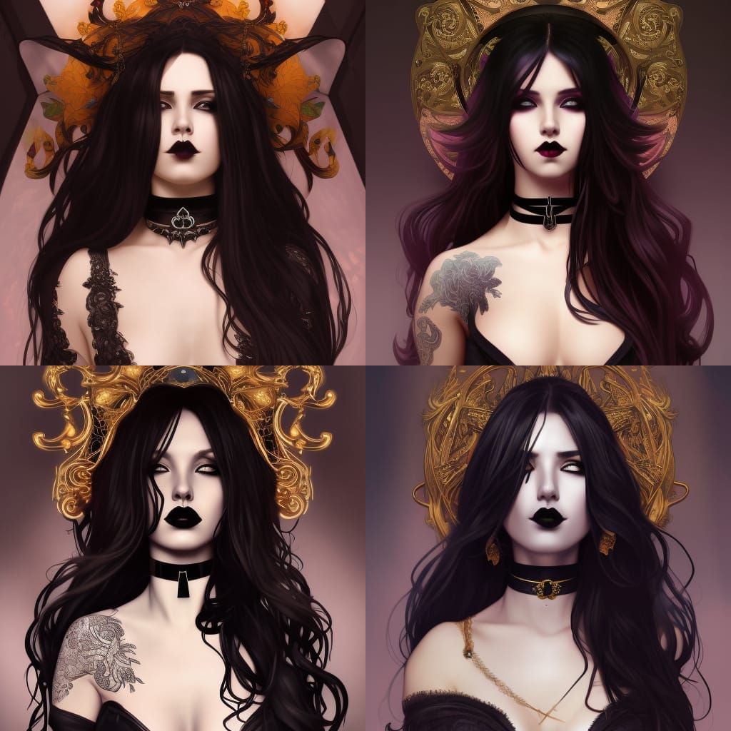 Goth Goddess Portrait in Art Nouveau Style