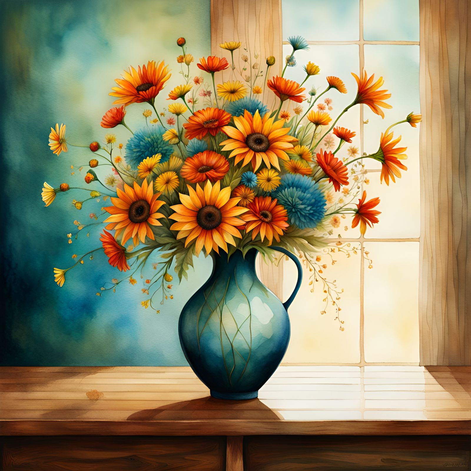 Elegant Floral Bouquet Still Life Watercolor Painting