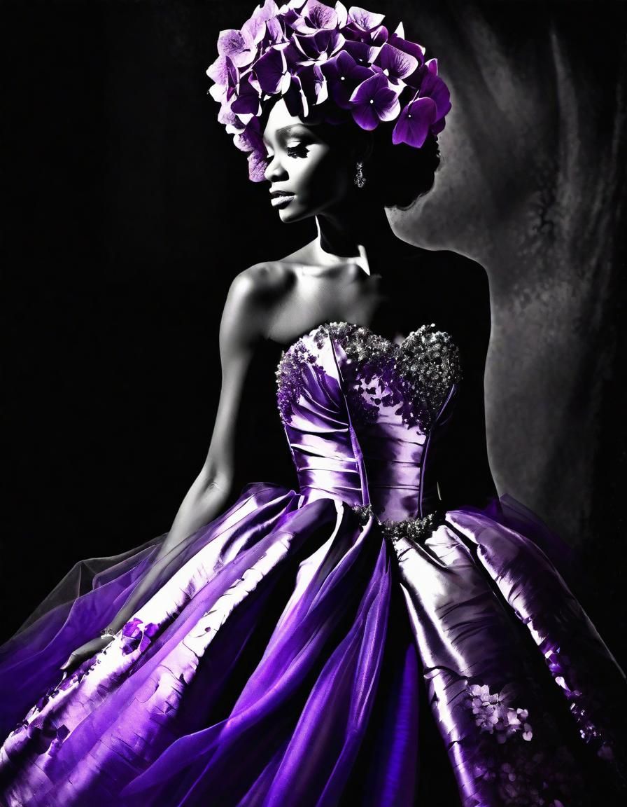 Purple Hydrangea Dress in Black and White