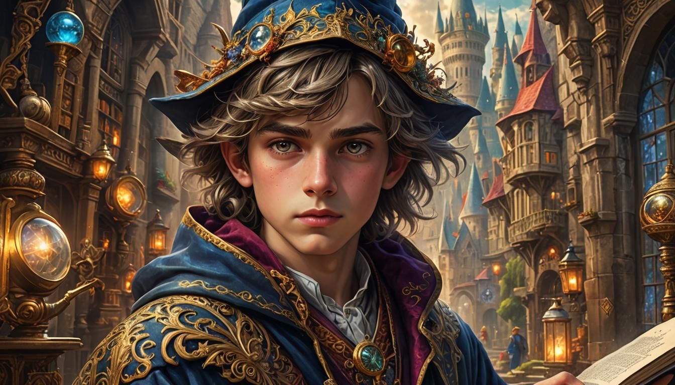 Wizard Boy Portrait: Epic Maximalist Fantasy Illustration