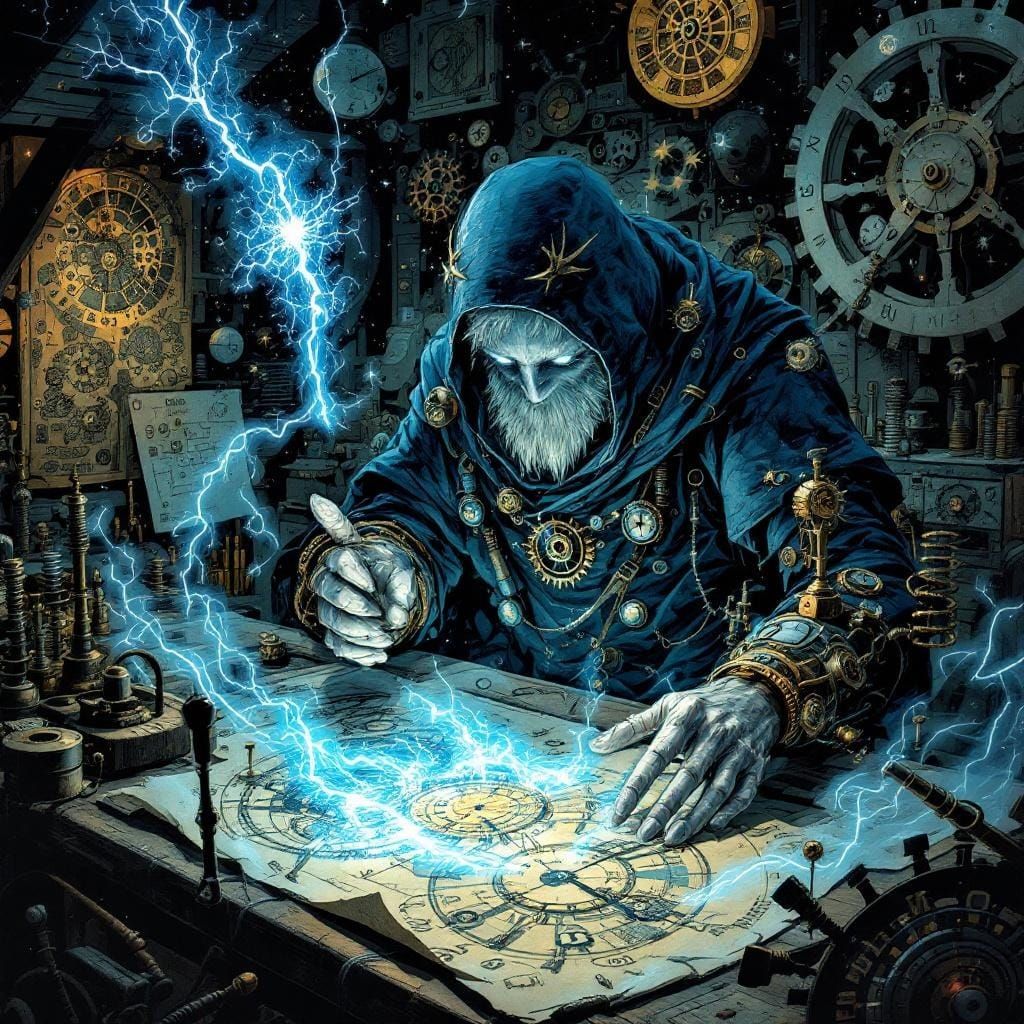 Celestial Clockmaker's Workshop in Maximalist Style