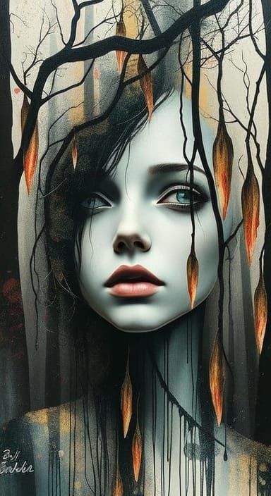 Surreal Porcelain Woman Summons Pollen in Labyrinth