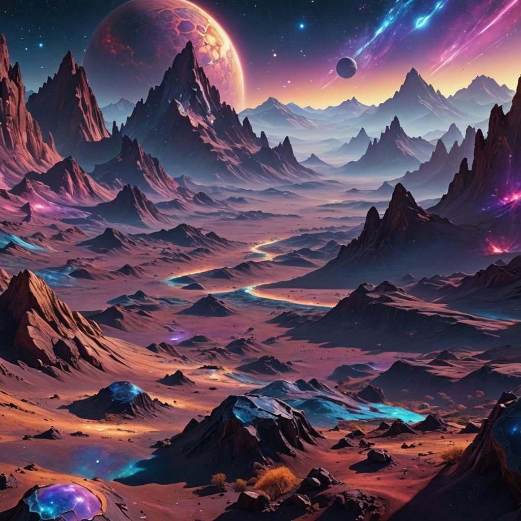 Spectacular Alien Landscape with Glowing Nebulae