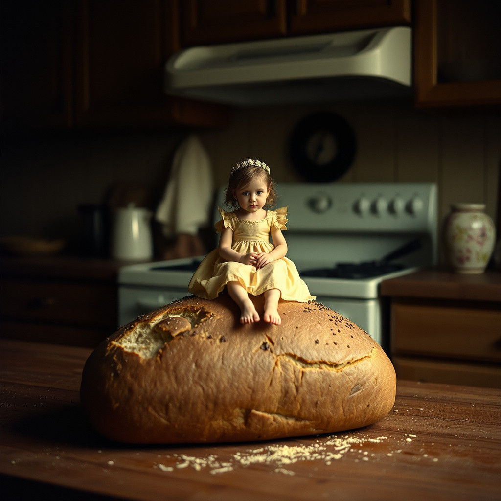 Enigmatic Princess on Bread: Symbolic Color Photography