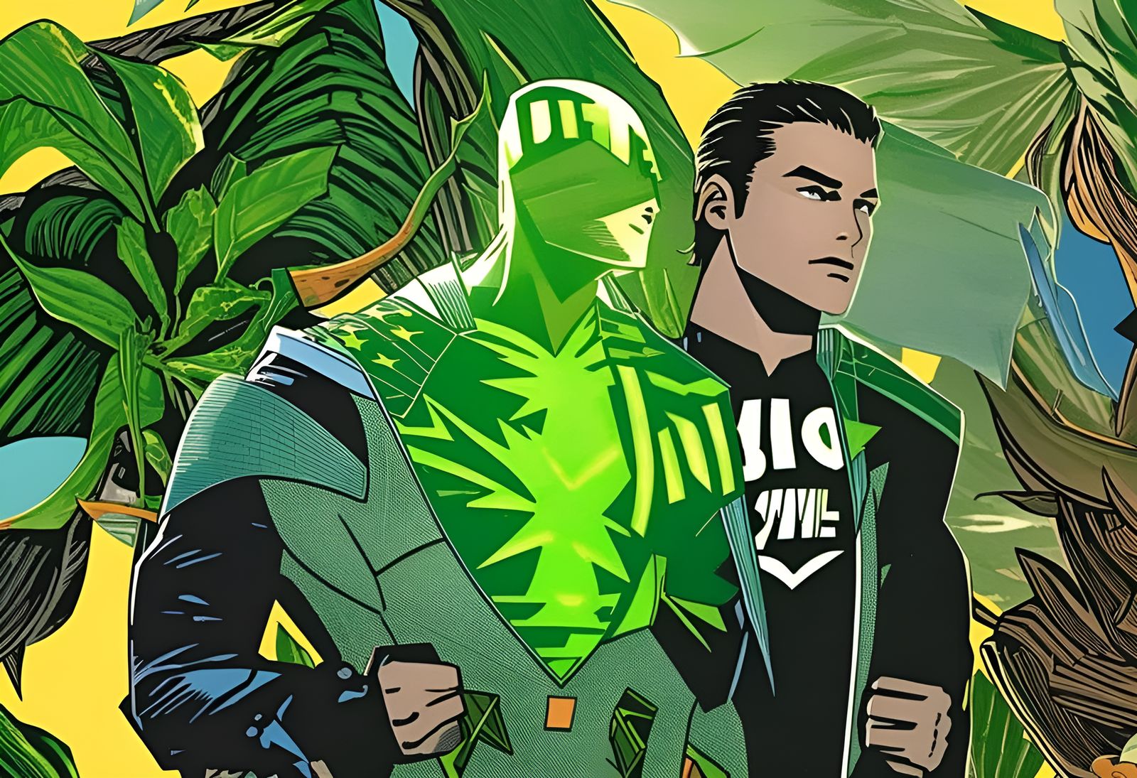 Bio-Electric Plant Superhero in Comic Book Art