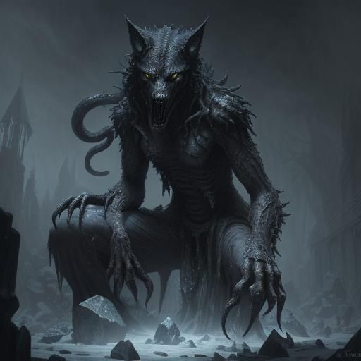 Terrifying Ice Wolf in a Gothic Horror Style