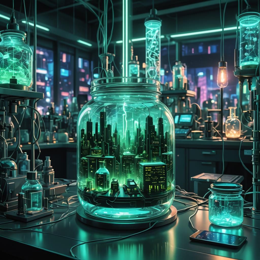 Glowing Metropolis in a Jar: Astral Cosmic Art