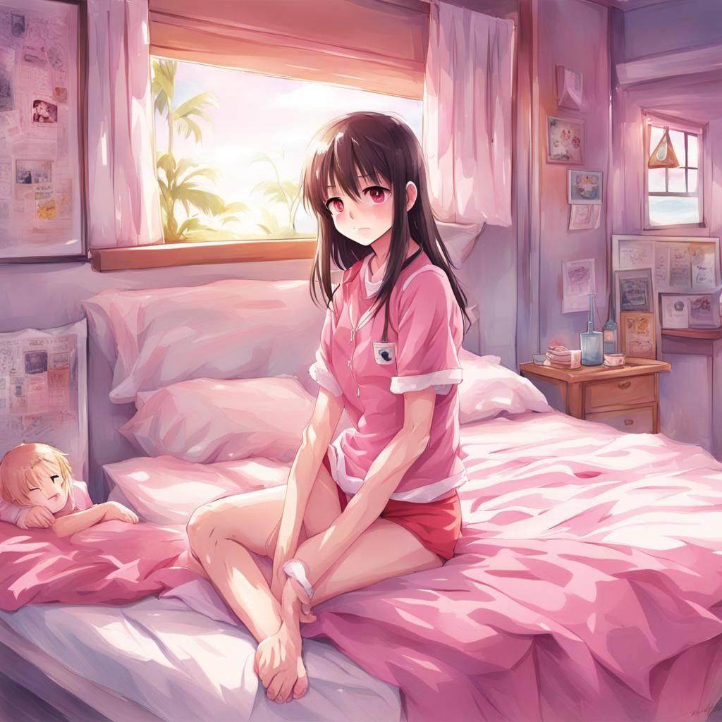 Girl in Pink Bikini: Anime-Inspired Art